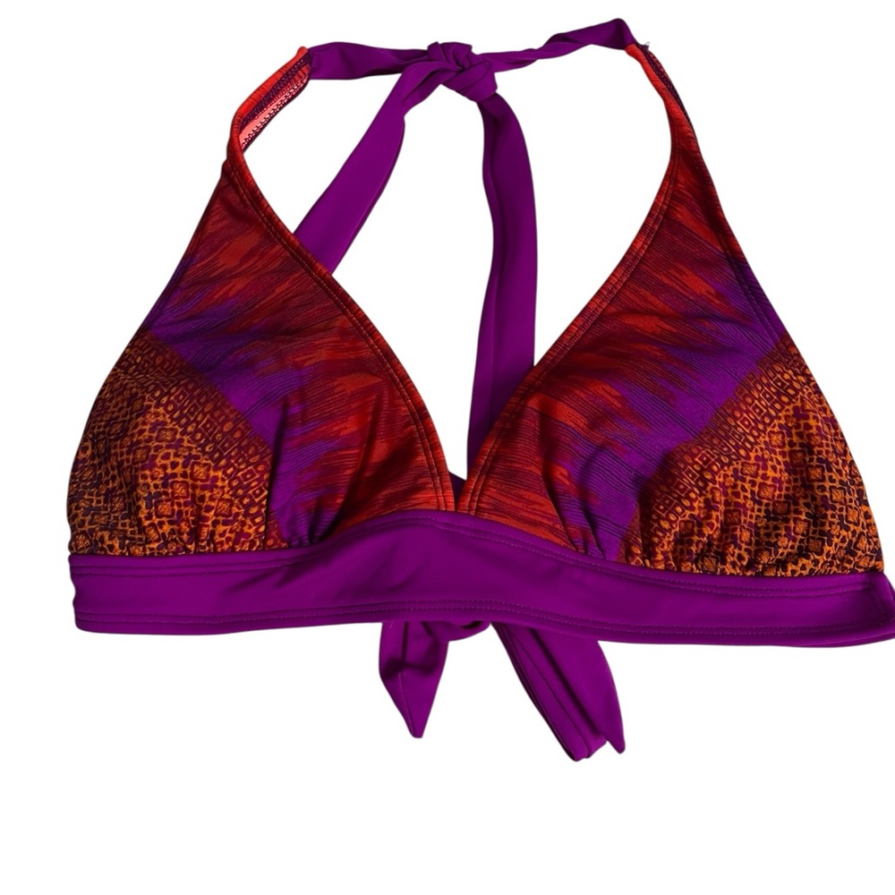 Athleta Rio Vista Banded Halter Bikini Top Deep V Patterned Size Small